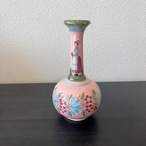 Rare Henriot Quimper Pink Vase France // Breton Lady // Vintage 1930s